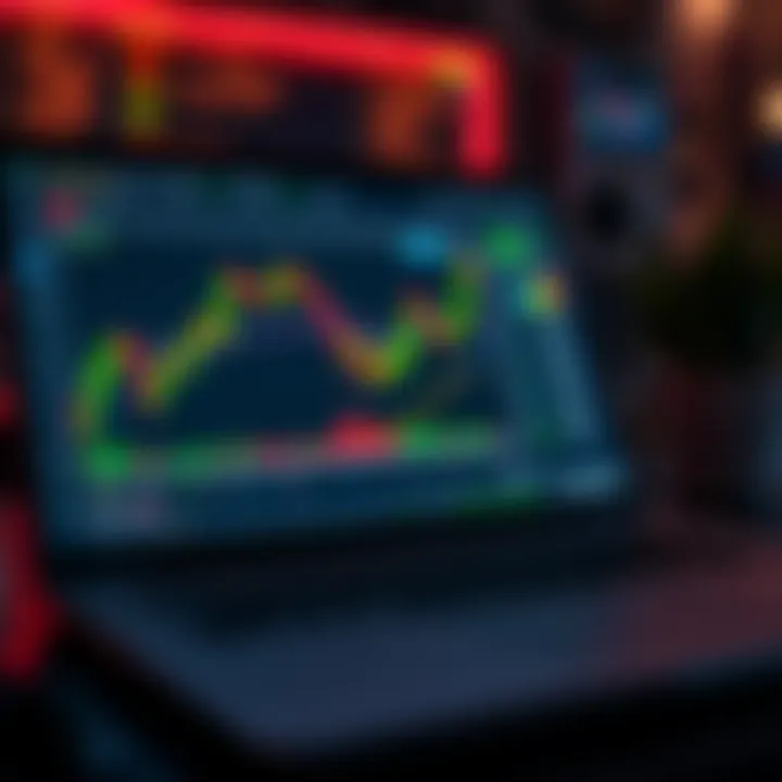 Laptop displaying forex trading platform with charts and market data