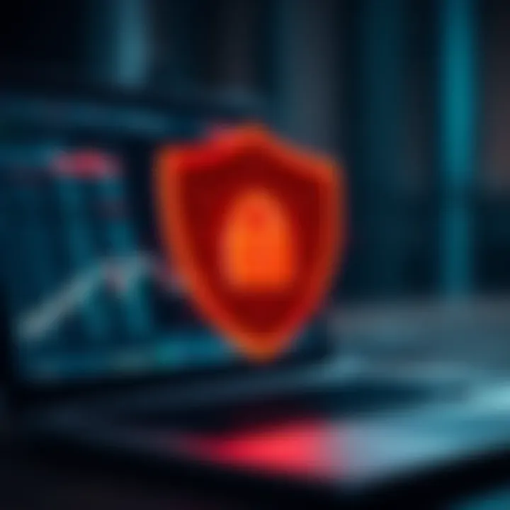 Illustration of a secure digital shield protecting trading data on a laptop