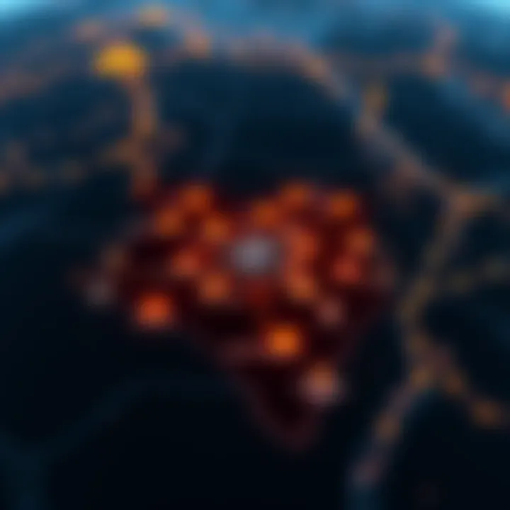 Digital representation of cryptocurrency icons overlaid on Kenyan map highlighting local trading hubs