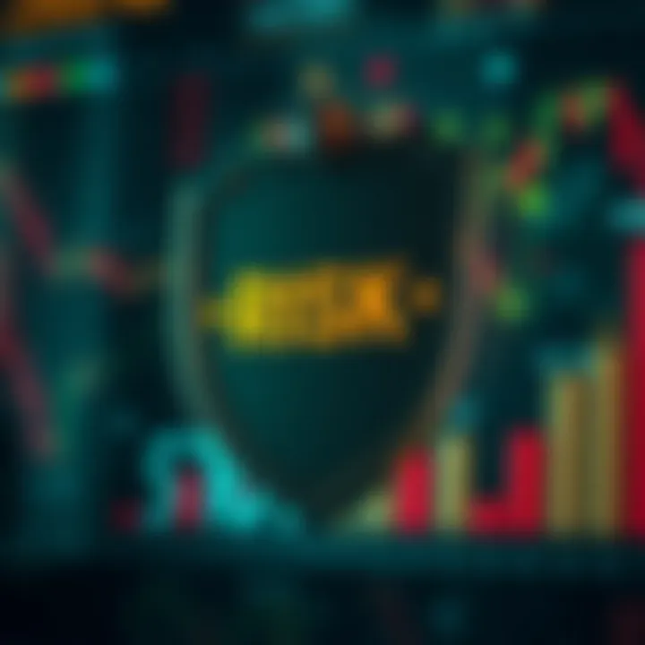 Abstract representation of risk management with shield and financial symbols