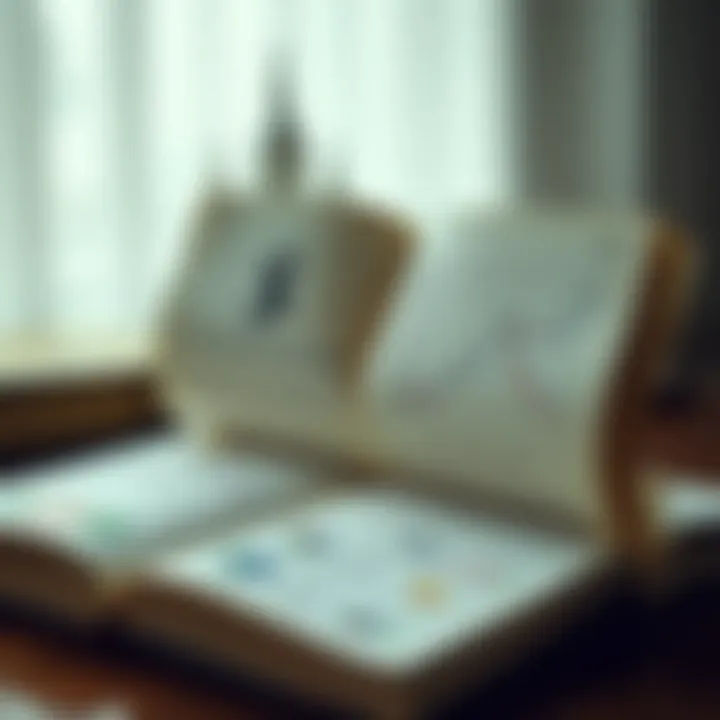 Open book with forex trading charts and currency symbols on pages