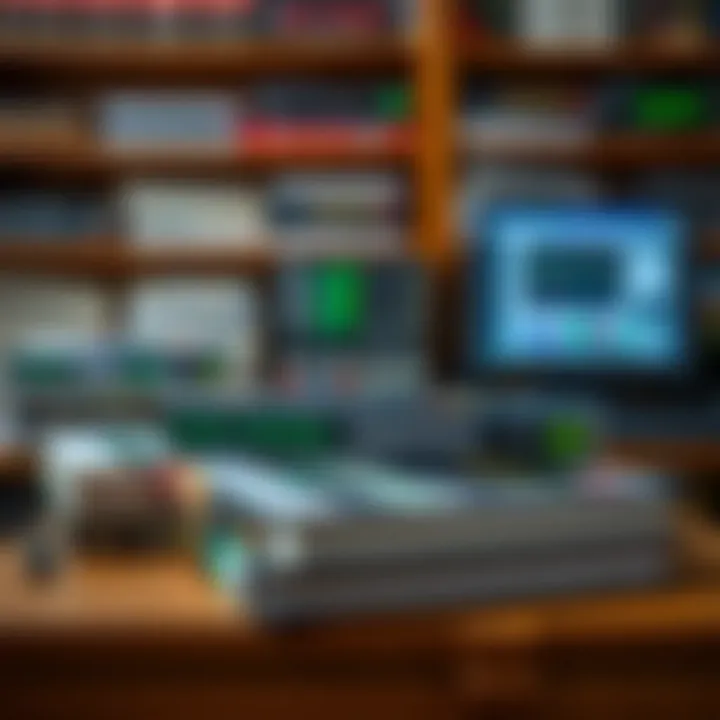 Books about forex trading strategies on a wooden desk