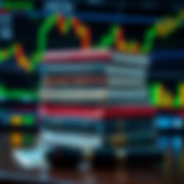 Stack of forex trading books with Kenyan currency and a digital market graph