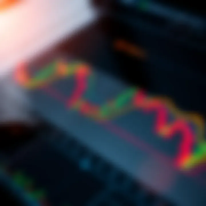 Illustration of various common trading chart patterns on a candlestick chart background