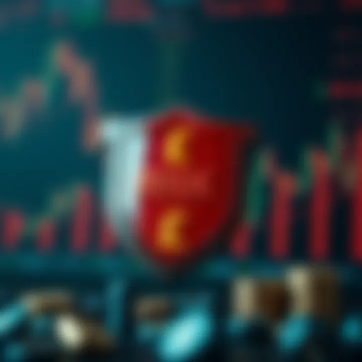 Conceptual illustration of risk management in forex with a shield protecting financial symbols and currency signs
