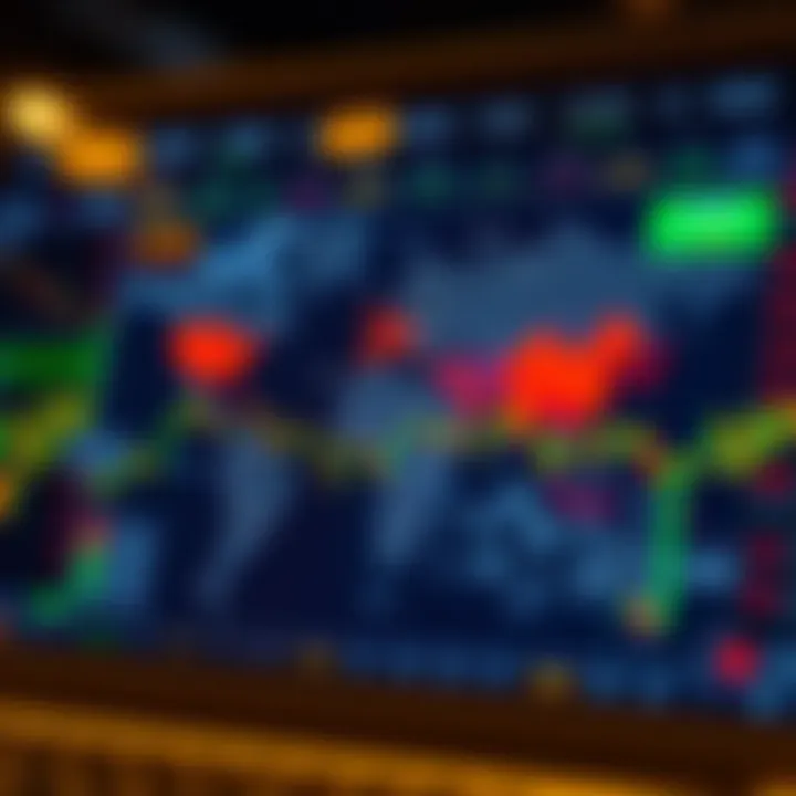 Diagram illustrating the global forex market showing currency pairs and trading zones