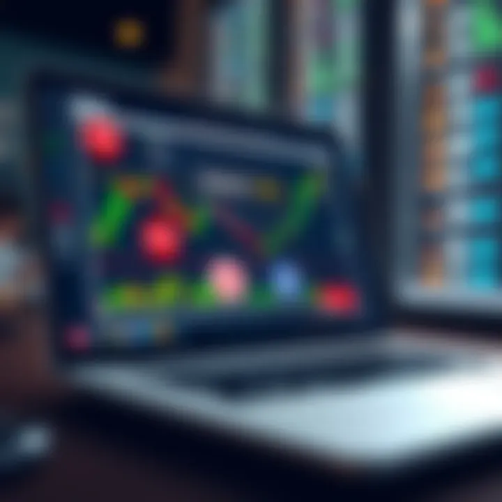 Illustration of a laptop displaying forex trading charts with risk management icons