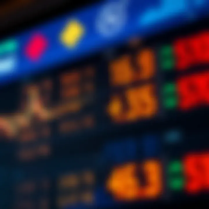Currency symbols and exchange rate indicators on a digital screen