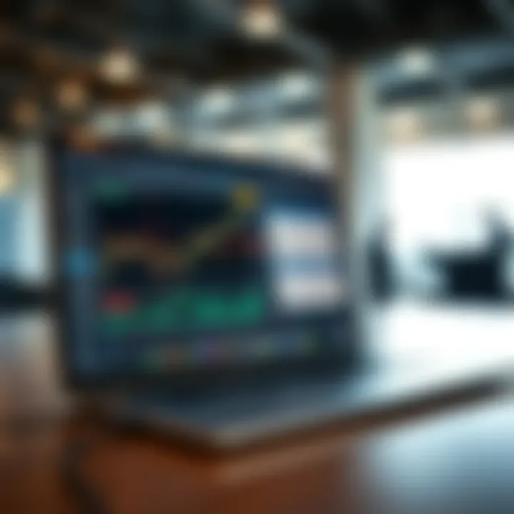 Laptop showing forex trading platform with charts and data
