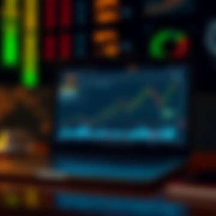 Online Forex Trading Course with Educational Content and Currency Graphs Illustration of a laptop showing an online forex trading course with educational icons and currency graphs