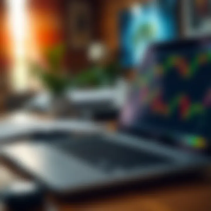 Overview of forex trading regulatory documents and a laptop showing trade charts