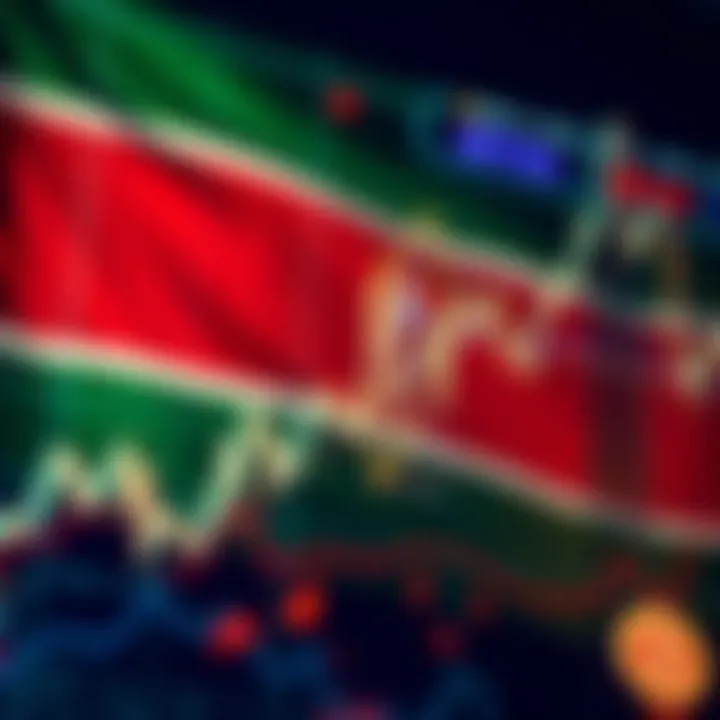 Graph displaying crypto market trends with Kenyan flag in background