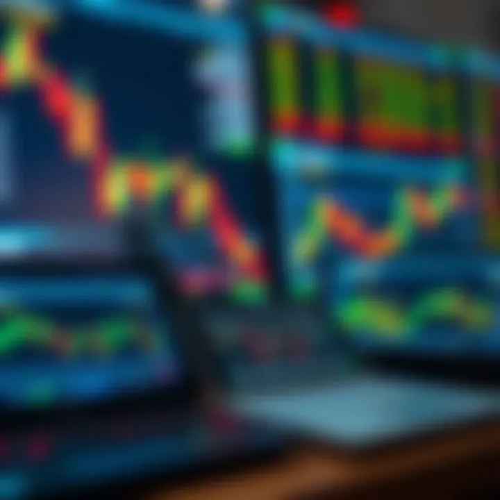 Currency charts and digital devices representing forex trading tools