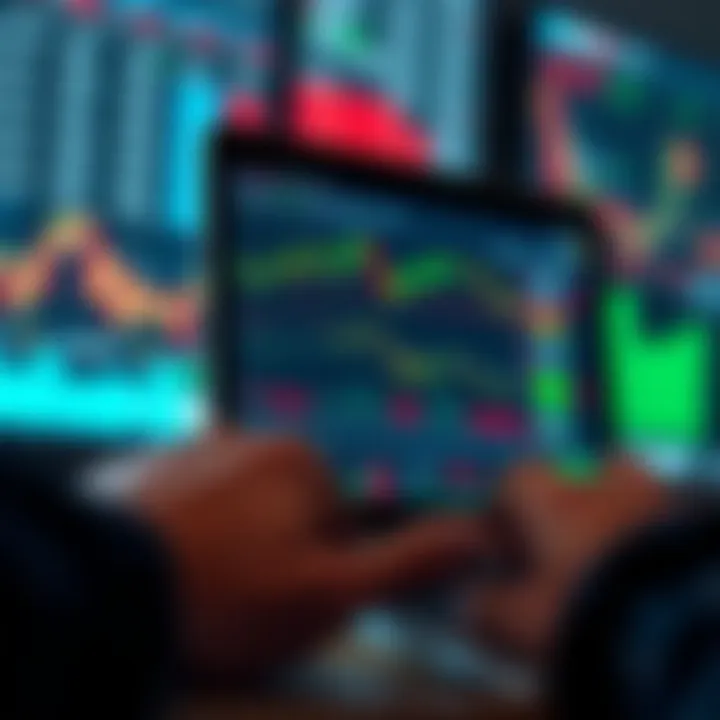 Illustration of a digital tablet displaying strategy charts and risk management tools for traders