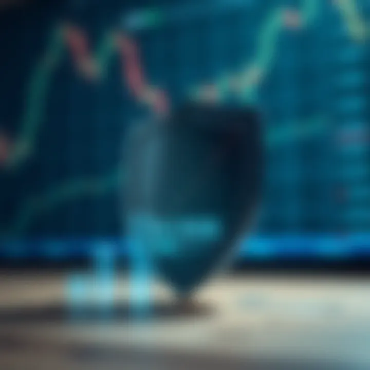 Conceptual illustration of financial risk management with protective shield and upward graph