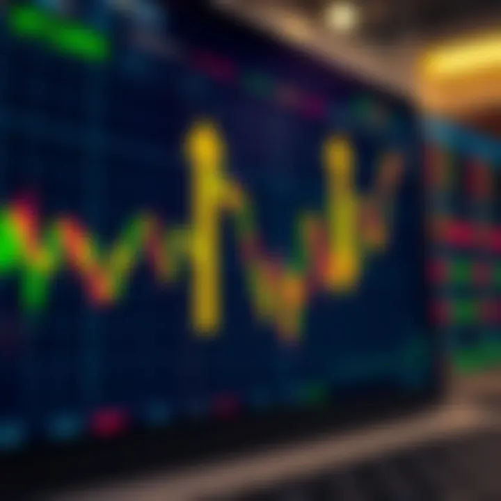 Chart displaying binary options trading trends with upward and downward arrows