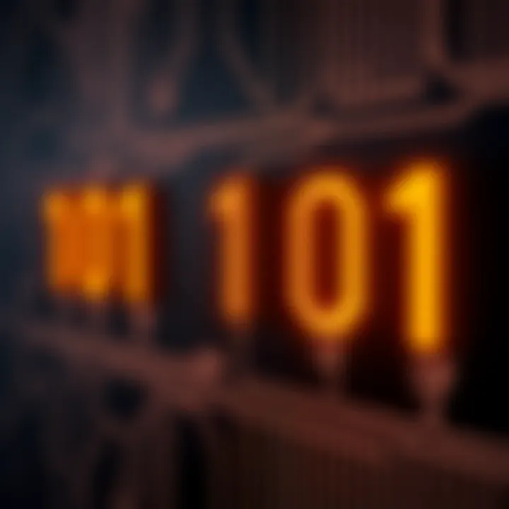 Diagram showing binary digits represented as on and off states in a digital circuit