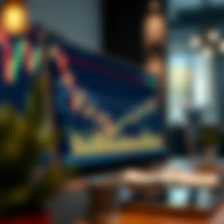 Illustration of financial charts and binary trading options on a digital screen