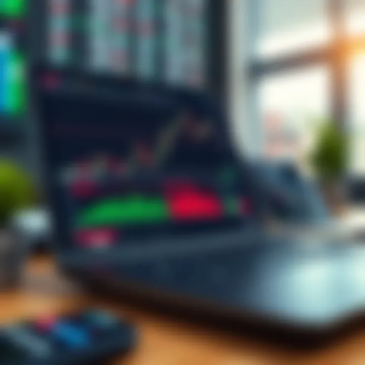 Illustration of a digital trading platform interface displaying charts and trading tools