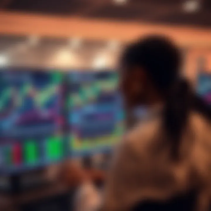 Digital interface showing binary trading options with charts and trading signals