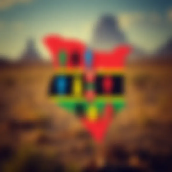 Colorful illustration of diverse gender symbols intertwined on a map of Kenya, representing non-binary identities within a cultural landscape