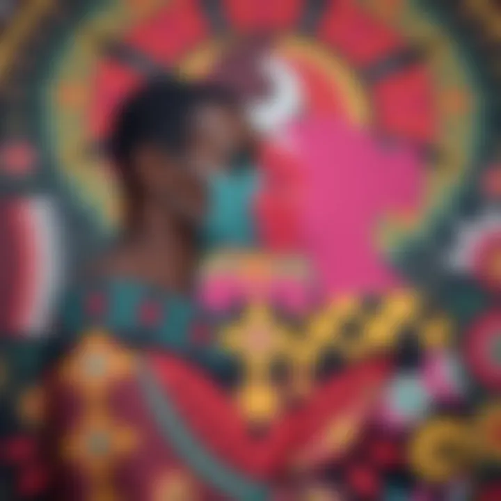 Illustration of intertwined symbols representing different sexual orientations amidst a cultural backdrop inspired by Kenyan art motifs